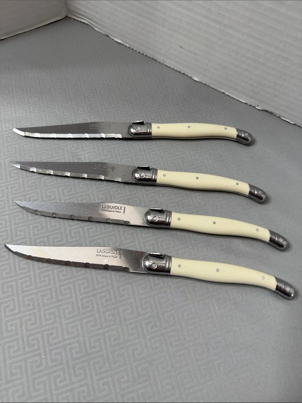Set of 4 Geniune Laguiole Steak Knives Ivory Colored Handle Made Thiers France